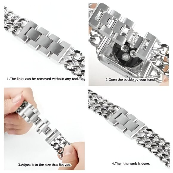 Apple Watch Band Adjustable Stylish Strap Silver Stainless Chain - Picture 8 of 9